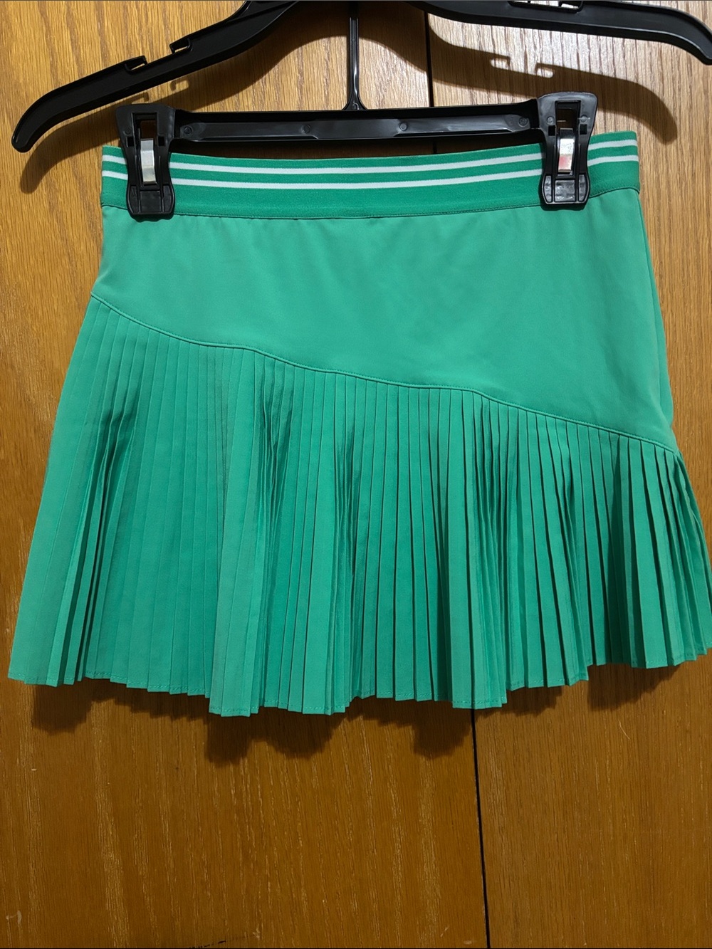 Green Pleated Mini Skirt with Striped Waistband